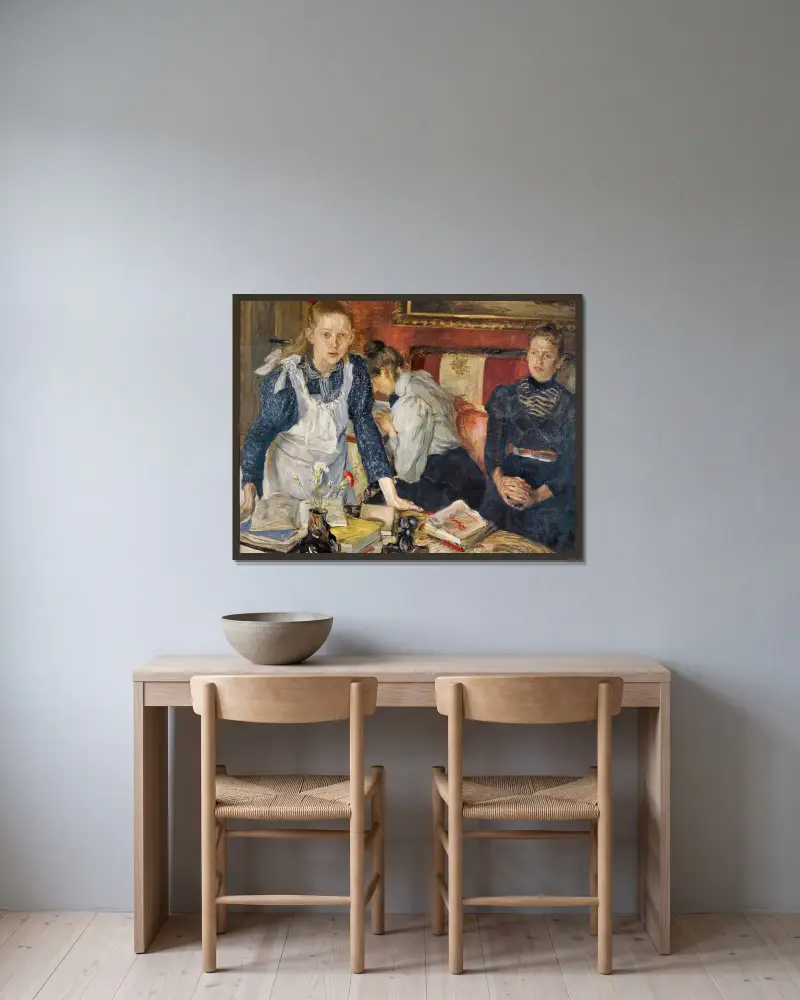 Die Lektion von Fritz von Uhde gerahmt an einer Wand
