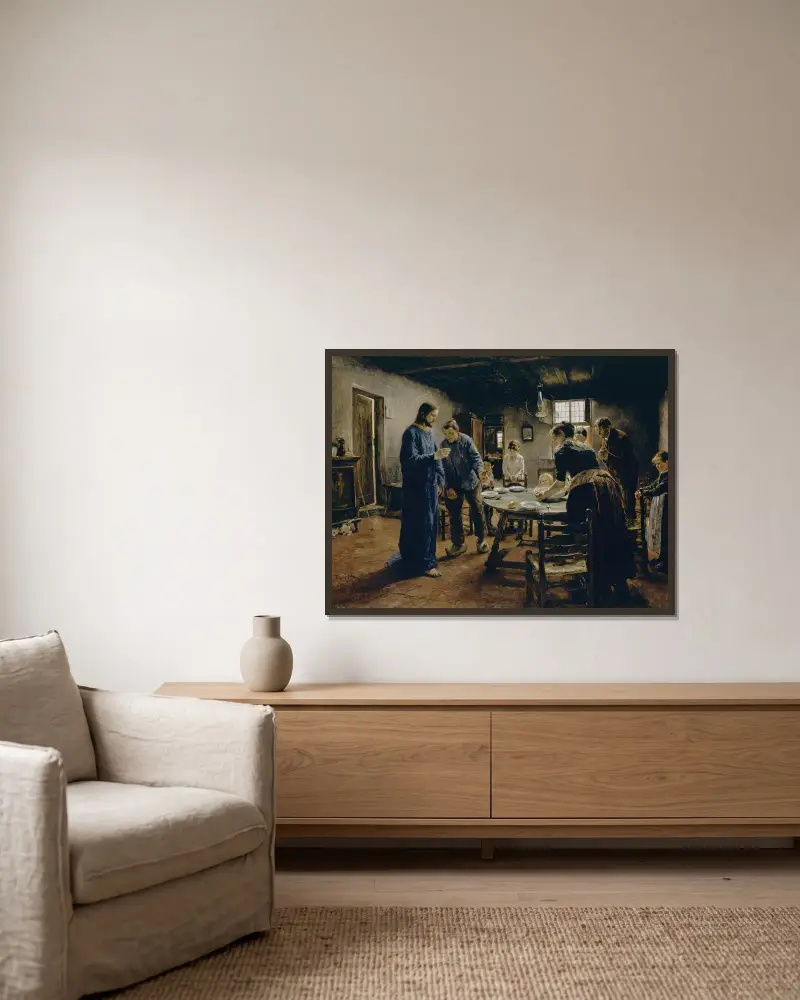 Tischgebet von Fritz von Uhde gerahmt an einer Wand
