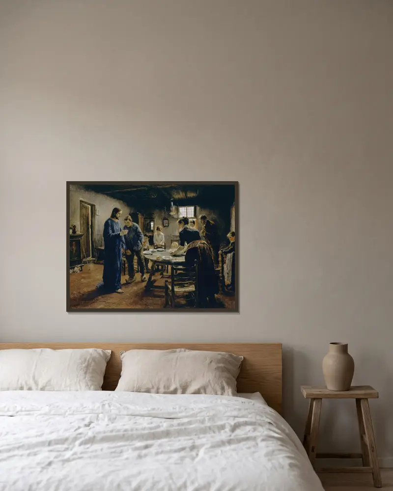 Tischgebet von Fritz von Uhde gerahmt an einer Wand