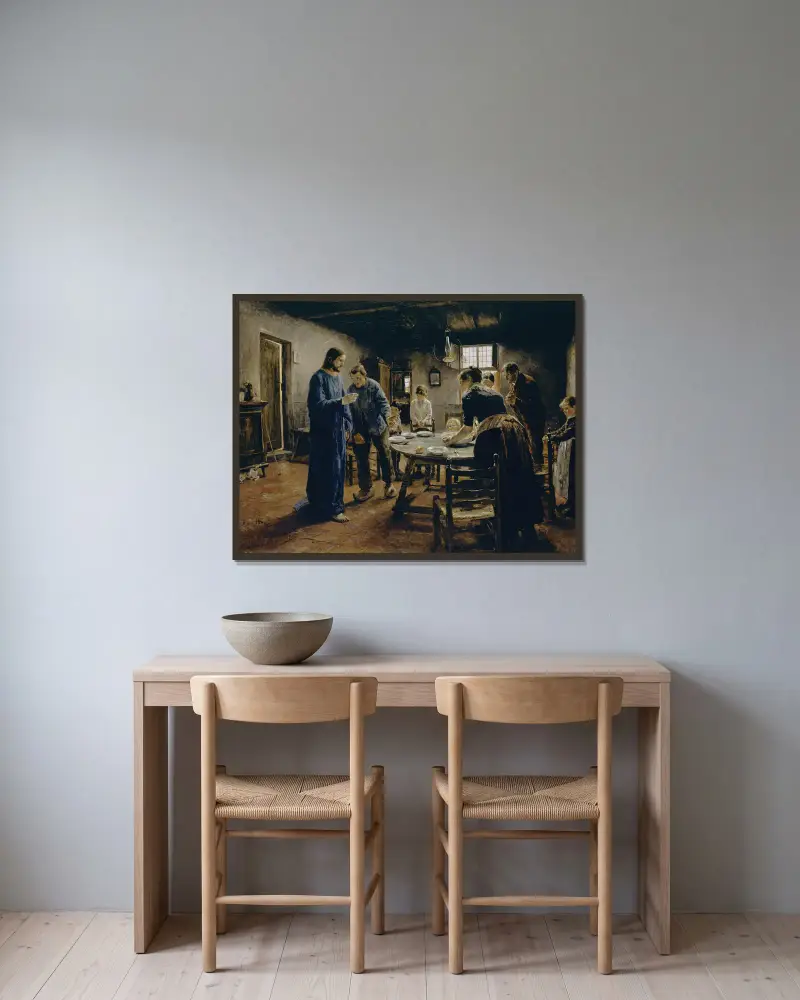 Tischgebet von Fritz von Uhde gerahmt an einer Wand