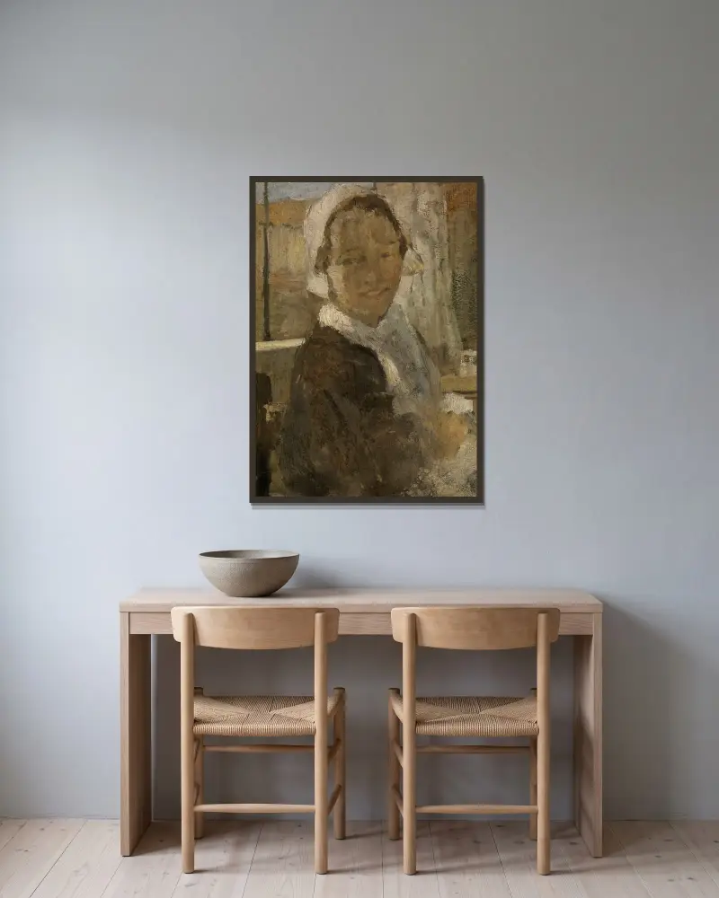 Junges Mädchen von Fritz von Uhde gerahmt an einer Wand