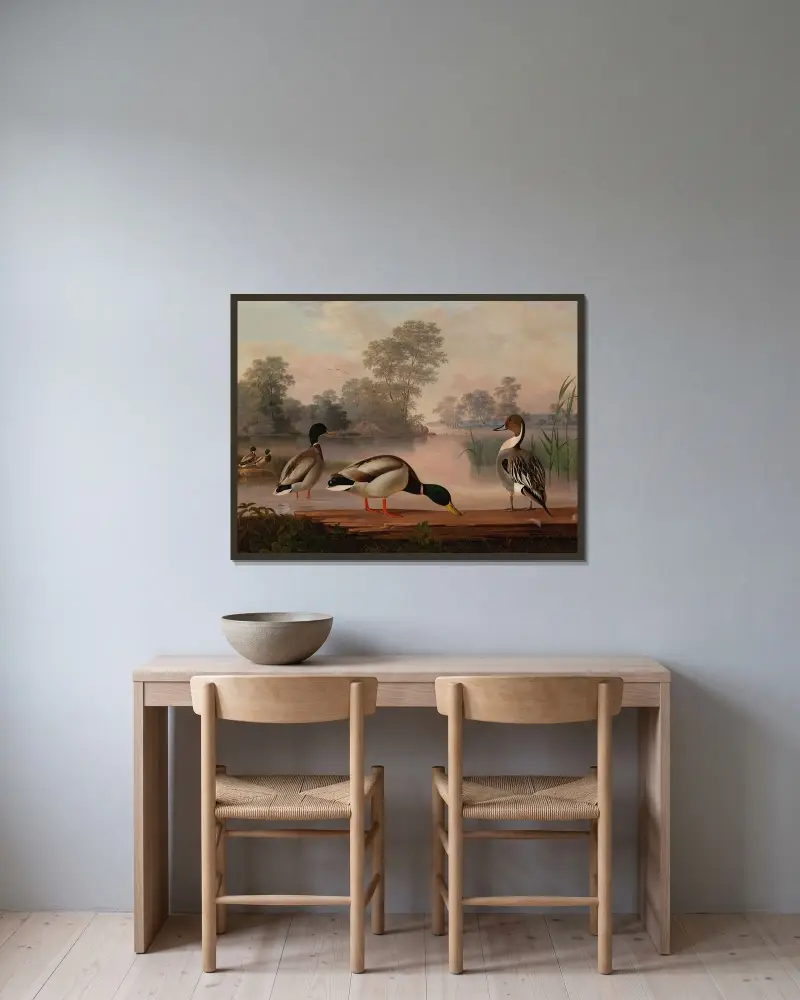 Ducks av Magnus Von Wright inramad på en vägg