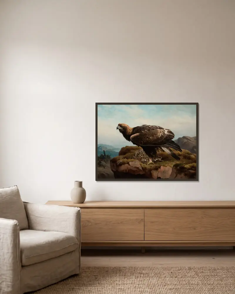 Steinadler an einer Klippenkante von Ferdinand von Wright gerahmt an einer Wand