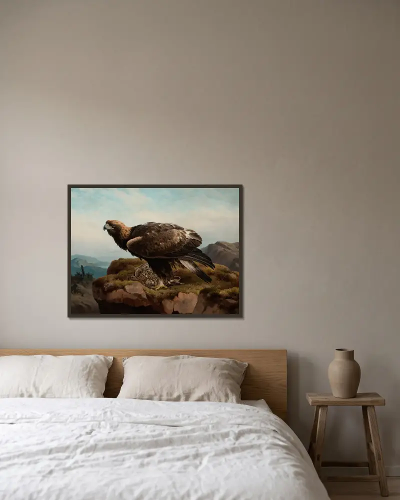 Steinadler an einer Klippenkante von Ferdinand von Wright gerahmt an einer Wand