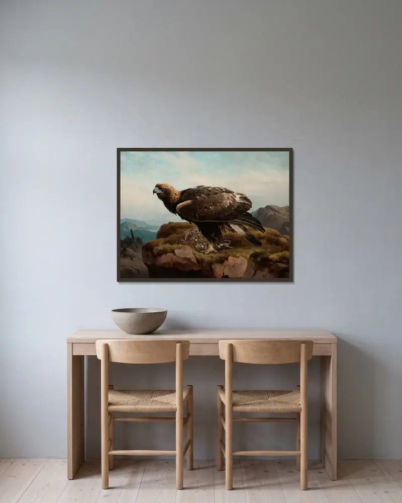 Steinadler an einer Klippenkante von Ferdinand von Wright gerahmt an einer Wand