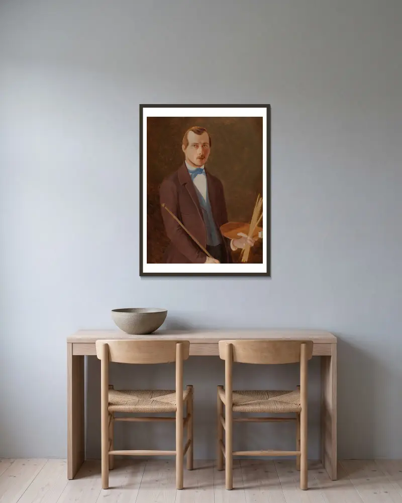Selbstporträt von Ferdinand von Wright gerahmt an einer Wand