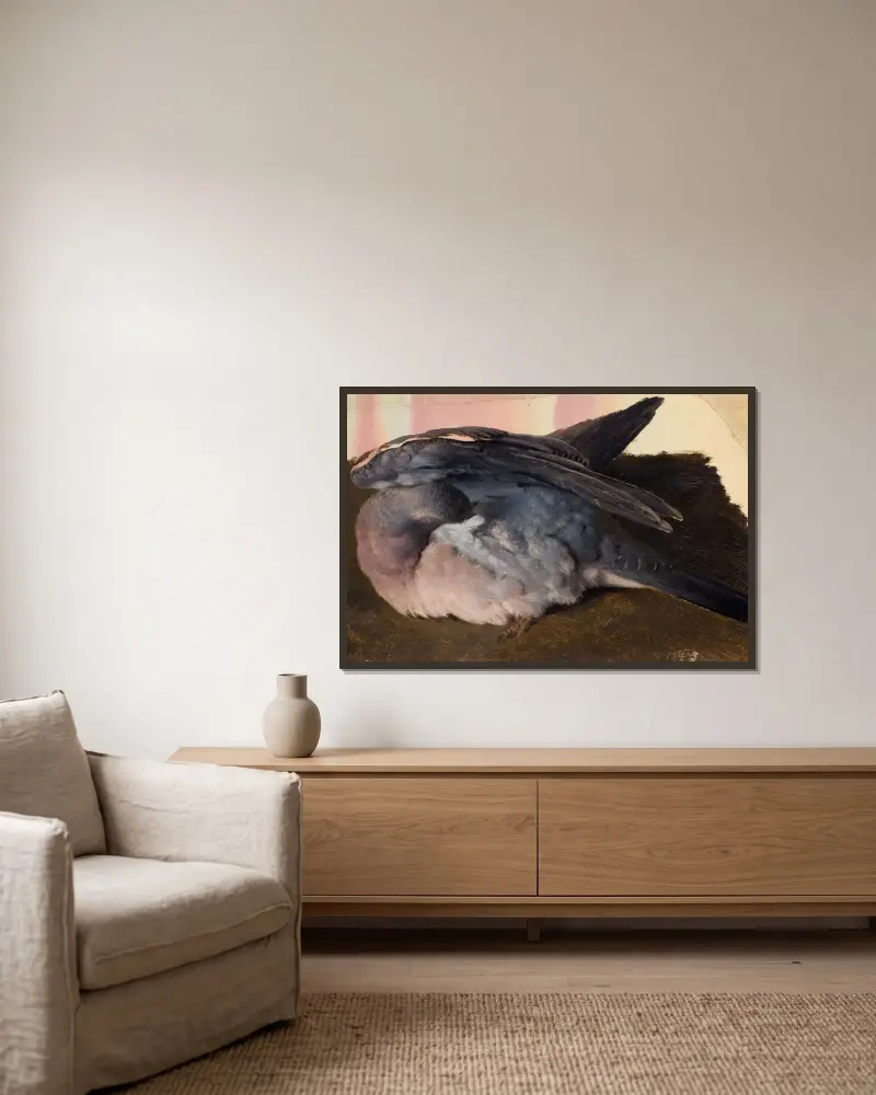 Study of the sleeping wood pigeon av Ferdinand von Wright inramad på en vägg