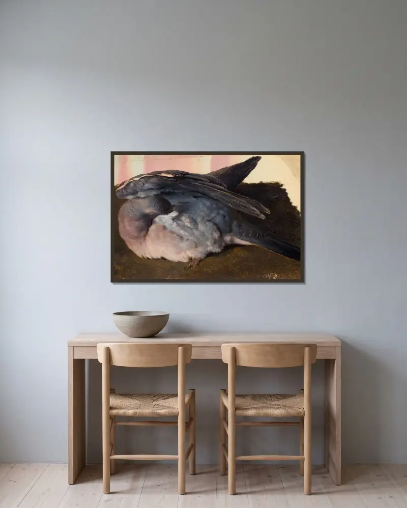 Study of the sleeping wood pigeon av Ferdinand von Wright inramad på en vägg