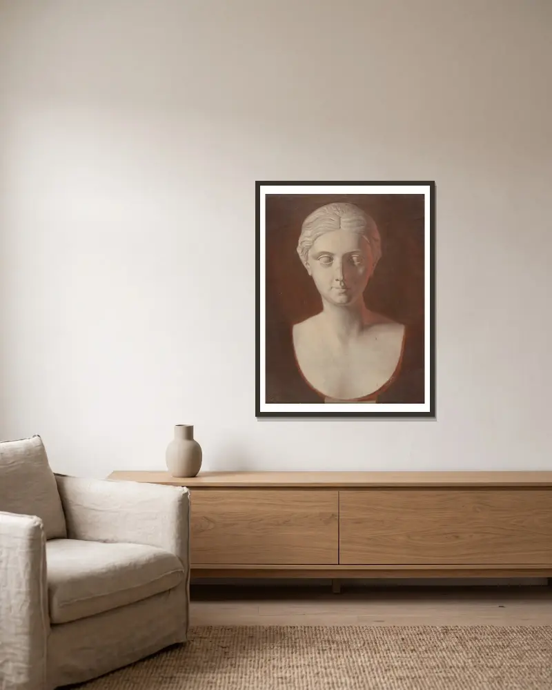 Frauenkopf von Ferdinand von Wright gerahmt an einer Wand