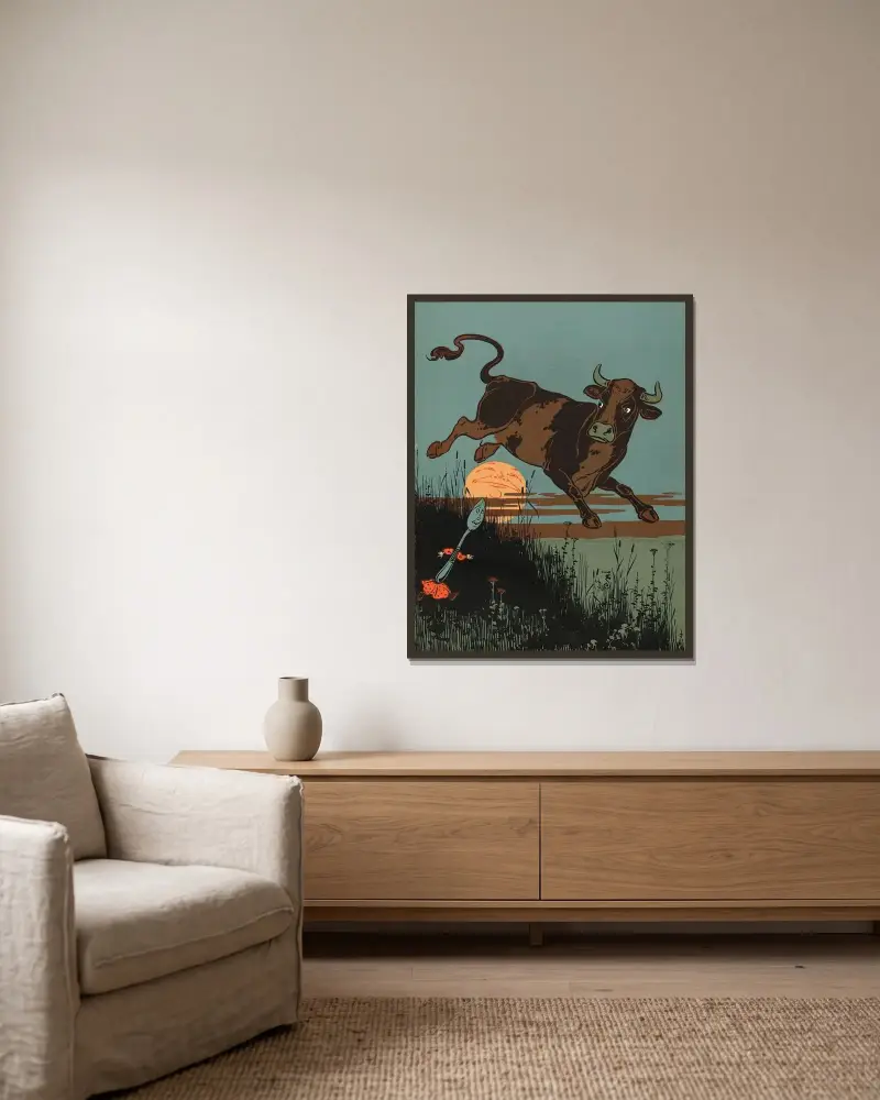 Denslows Mutter Gans, Tafel 45 von William Wallace Denslow gerahmt an einer Wand