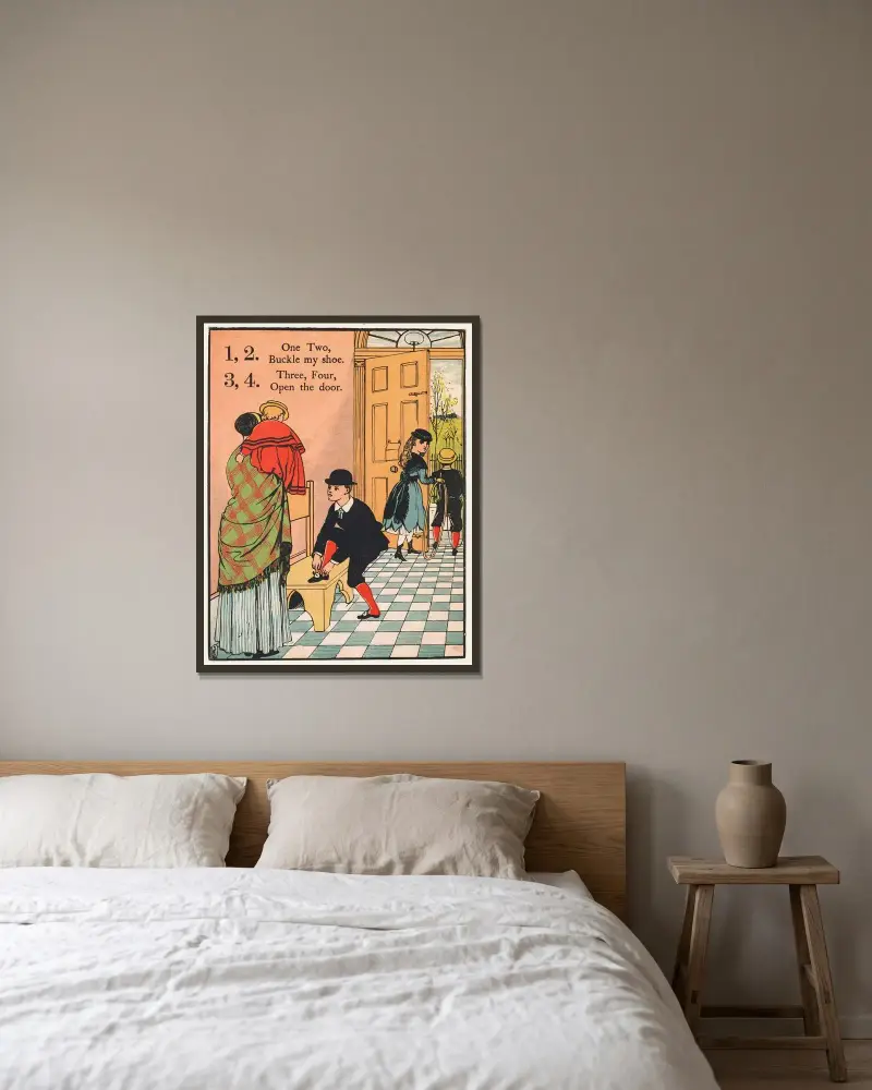 1, 2, spänn min sko Pl 1 av Walter Crane inramad på en vägg