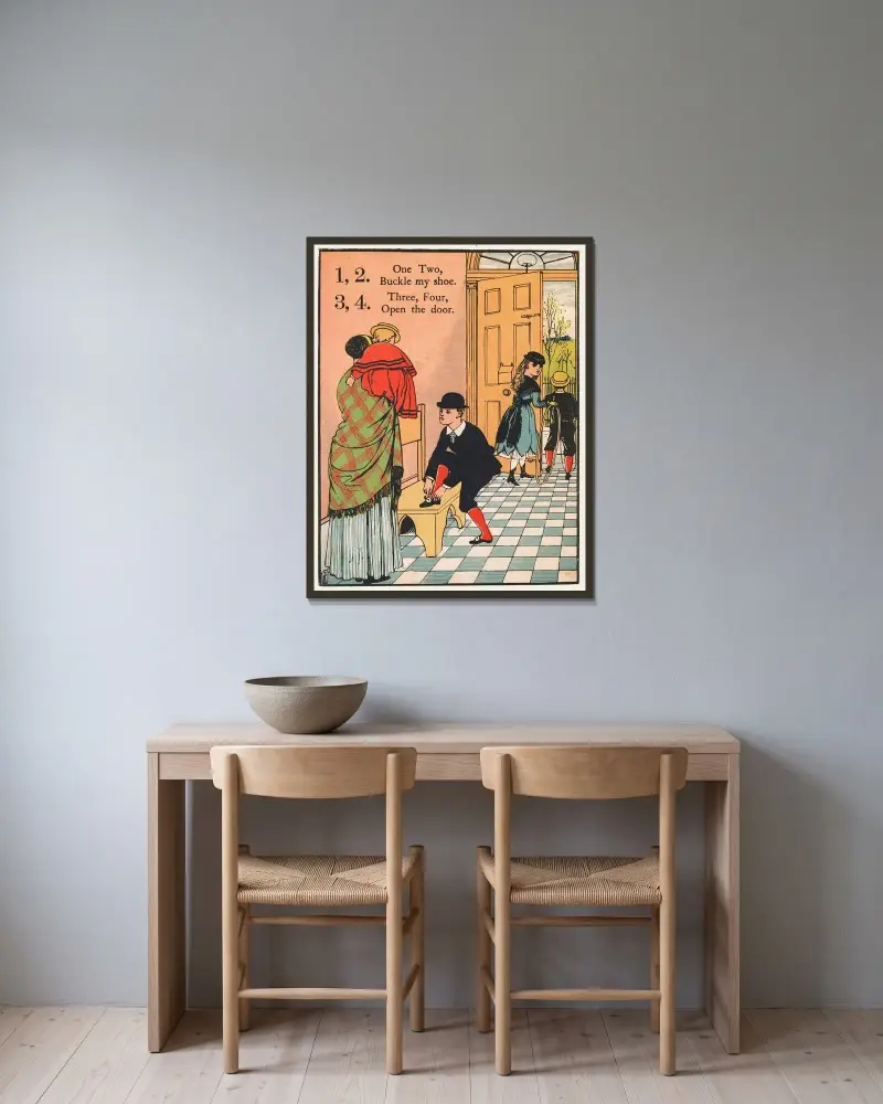 1, 2, spänn min sko Pl 1 av Walter Crane inramad på en vägg