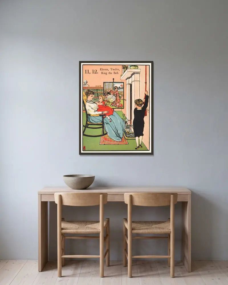1, 2, spänn skon av Walter Crane inramad på en vägg