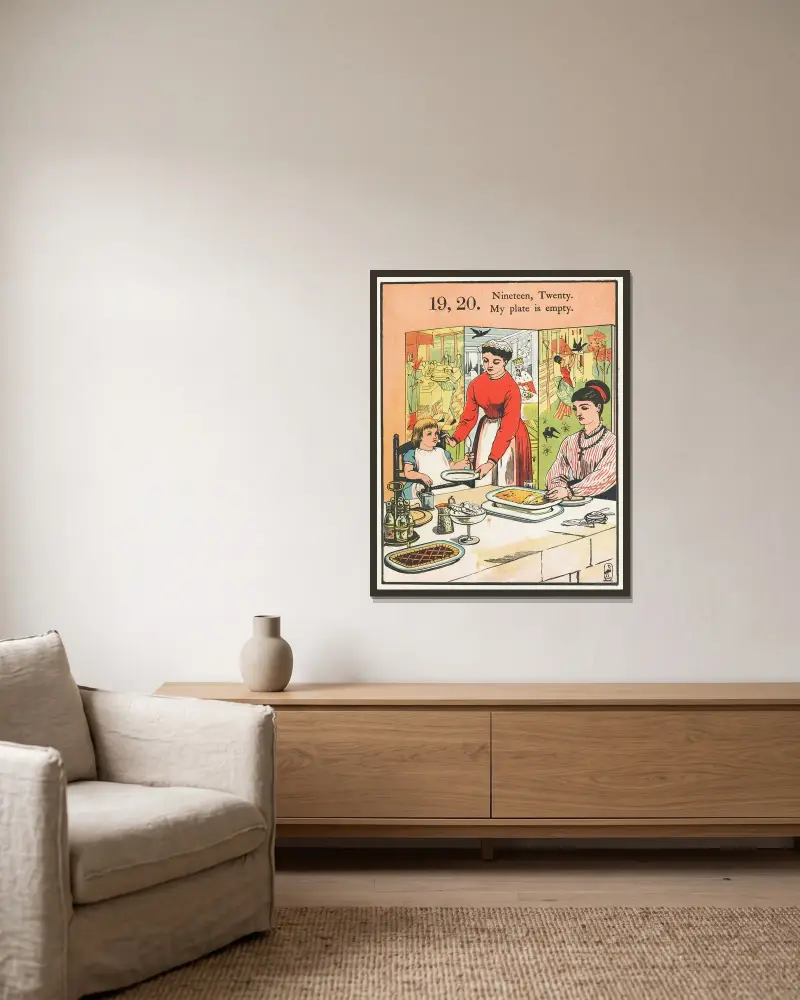 1, 2, spänn skon, pl. 8 av Walter Crane inramad på en vägg