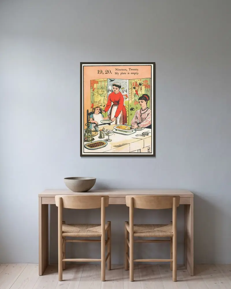 1, 2, spänn skon, pl. 8 av Walter Crane inramad på en vägg