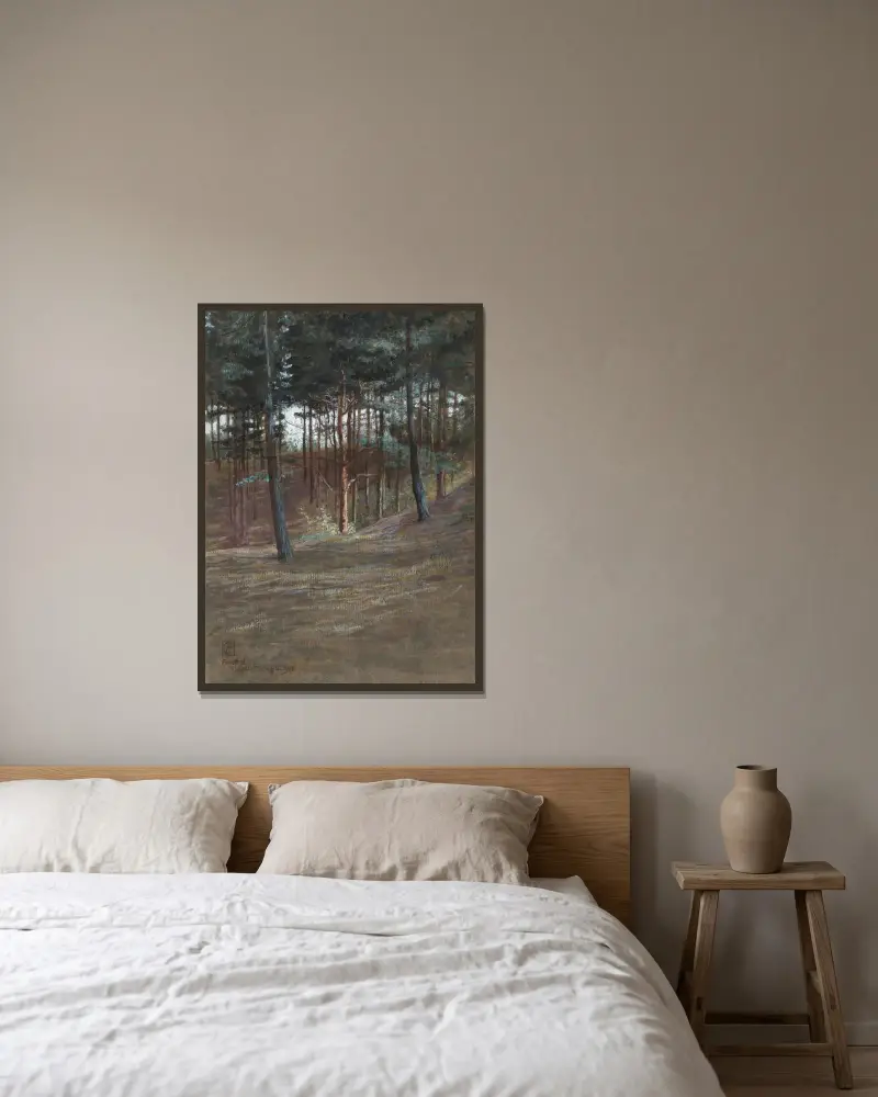 En bit i Hardelotskogen av Walter Crane inramad på en vägg