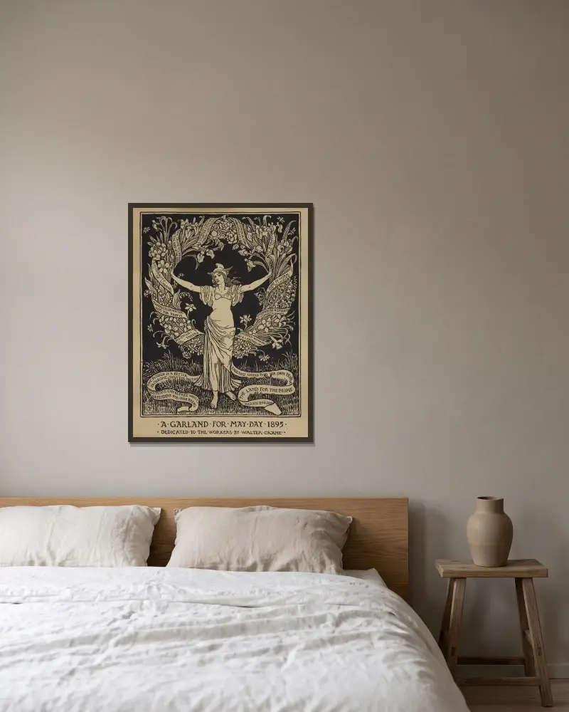 A Garland for May Day av Walter Crane inramad på en vägg