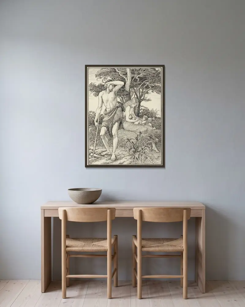 Adam och Eva av Walter Crane inramad på en vägg