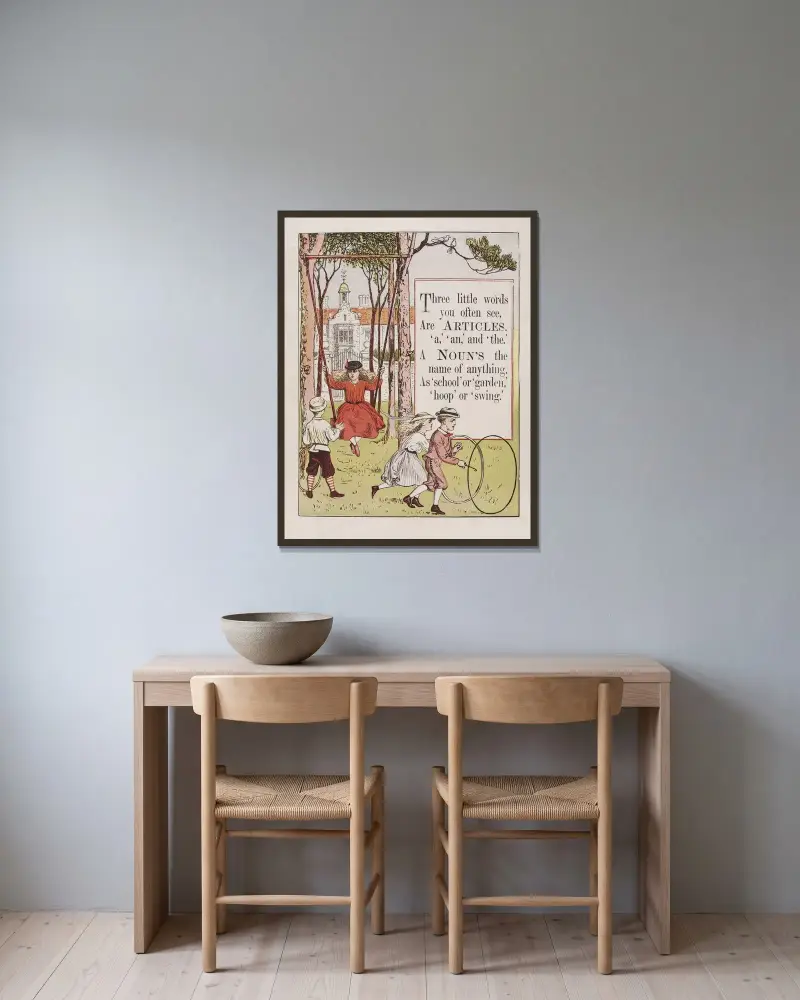 Articles;Nouns av Walter Crane inramad på en vägg