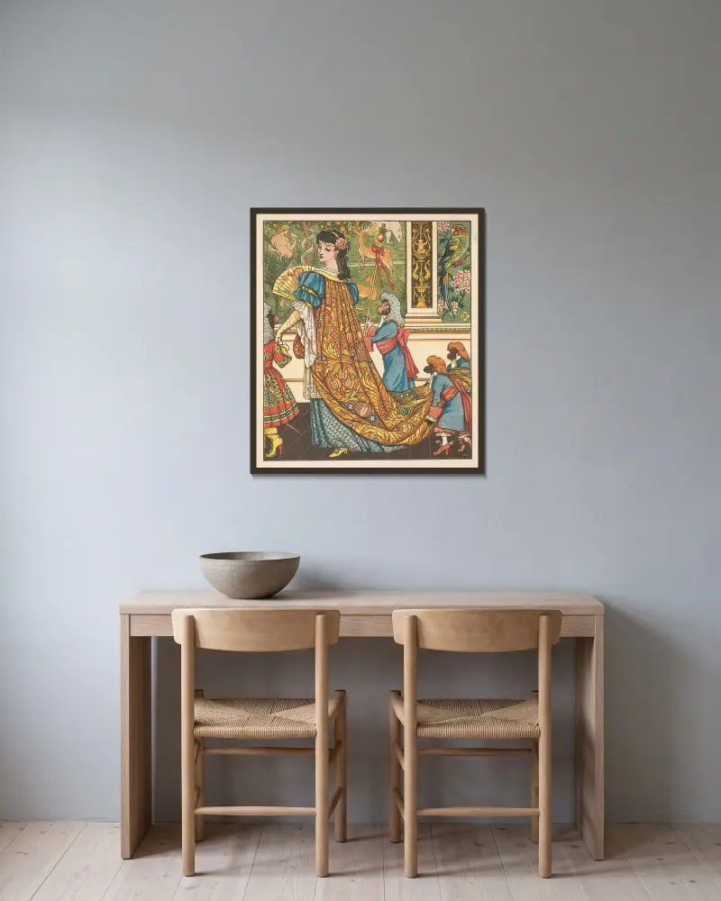 Skönheten och odjuret, pl. 04 av Walter Crane inramad på en vägg