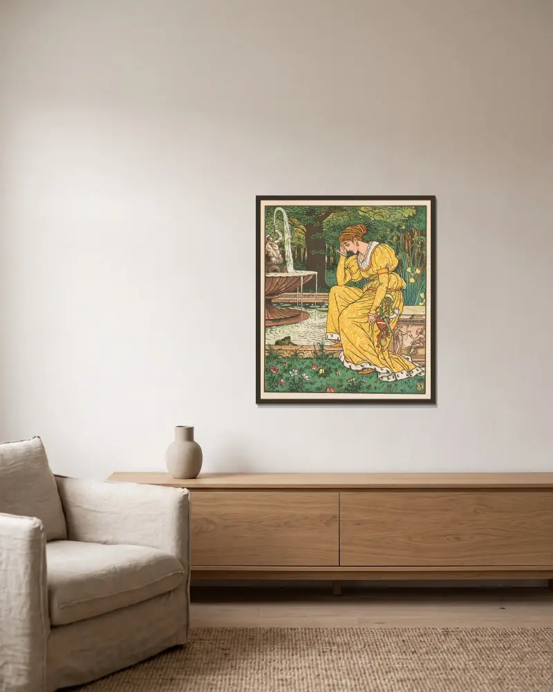 Skönheten och odjuret, pl. 06 av Walter Crane inramad på en vägg