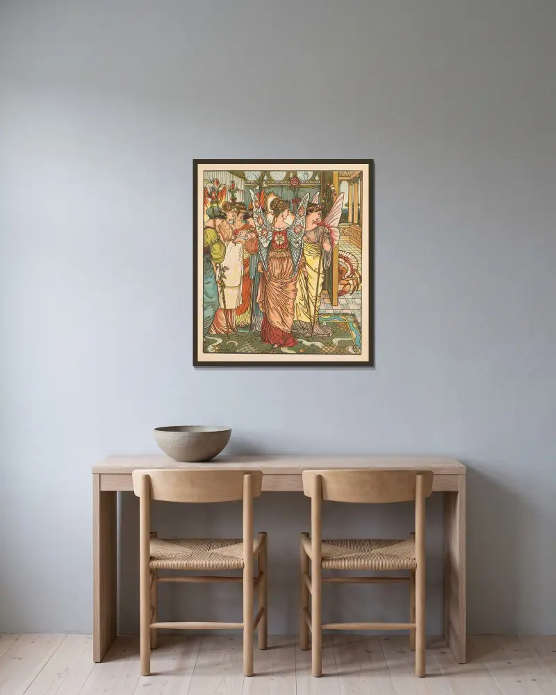 Skönheten och odjuret, plansch 12 av Walter Crane inramad på en vägg