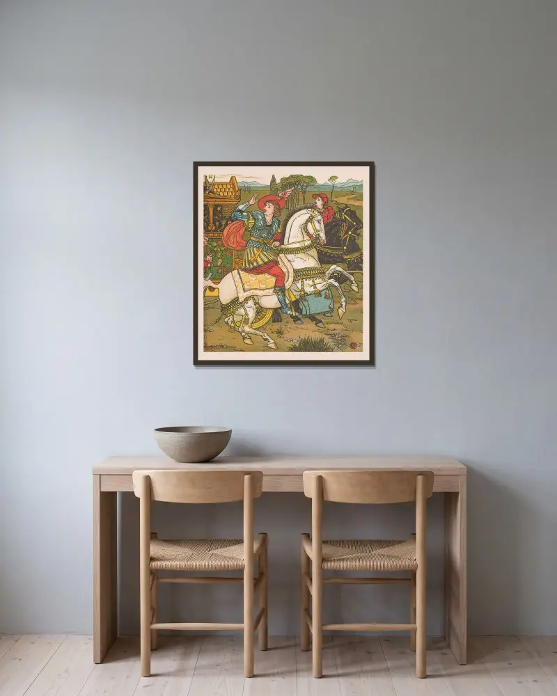 Skönheten och odjuret, plansch 15 av Walter Crane inramad på en vägg