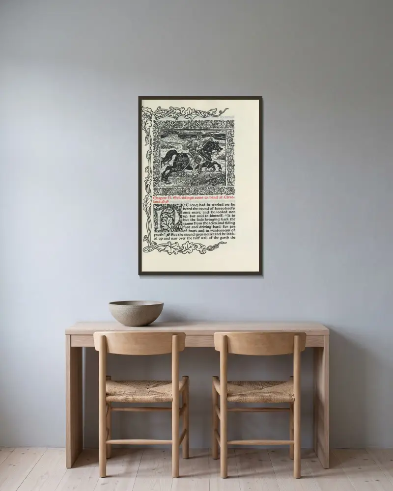 Kapitel II. Onda tidender når Cleveland av Walter Crane inramad på en vägg