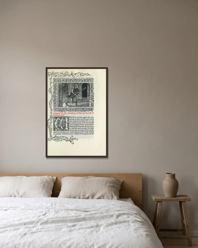Kapitel VI. Von einer menschlichen Wohnung auf der Insel Ransom von Walter Crane gerahmt an einer Wand