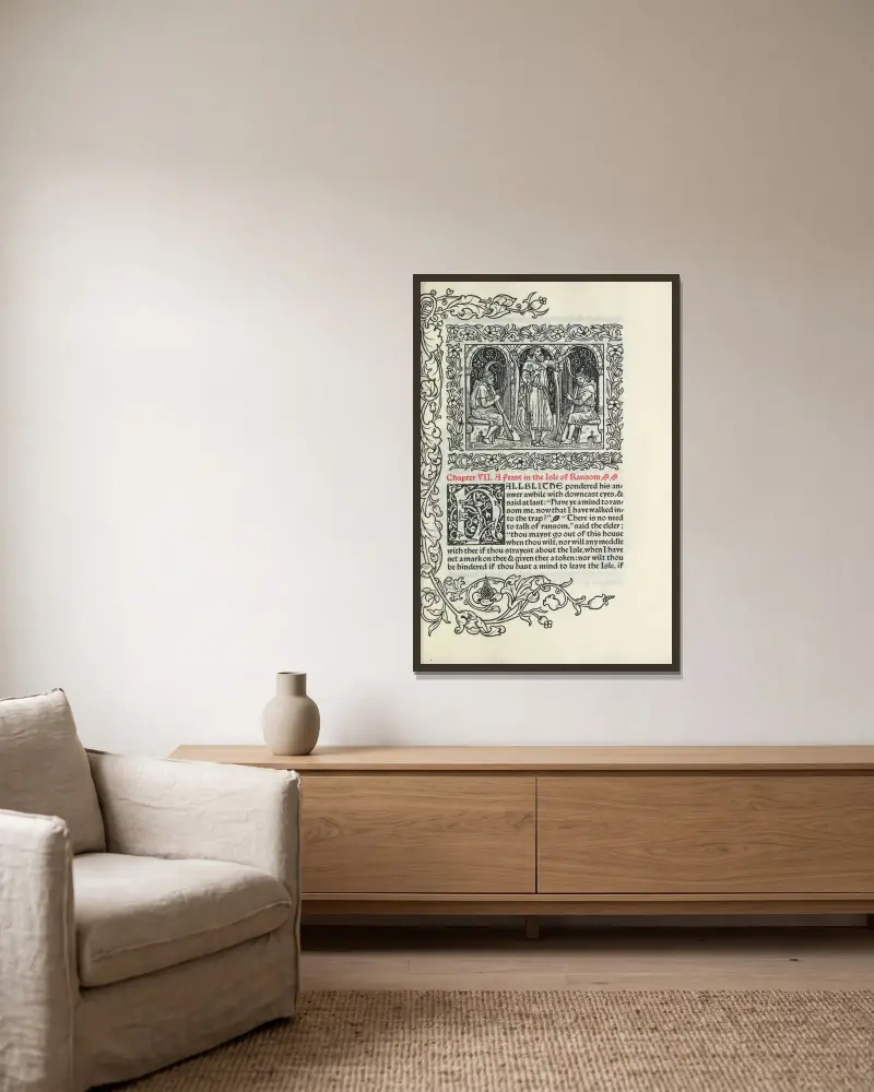 Kapitel VII. En fest på Isle of Ransom av Walter Crane inramad på en vägg
