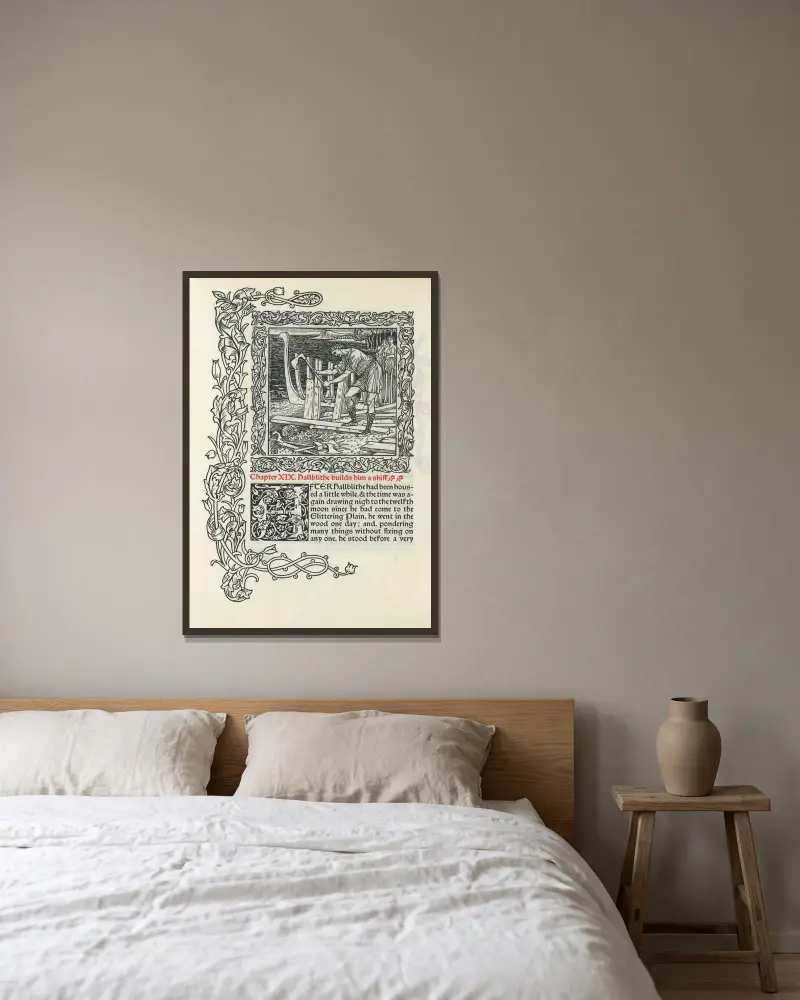 Kapitel XIX. Hallblithe bygger sig en skiff av Walter Crane inramad på en vägg