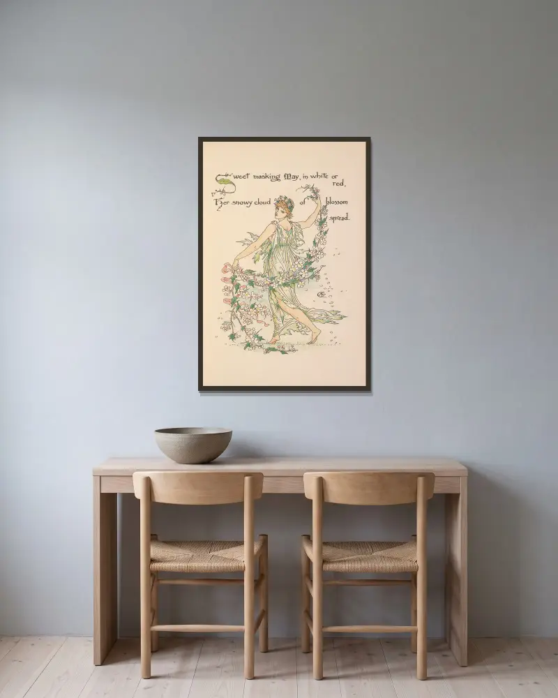 Uczta Flory; Maska kwiatów, plansza 17, Walter Crane w ramie na ścianie