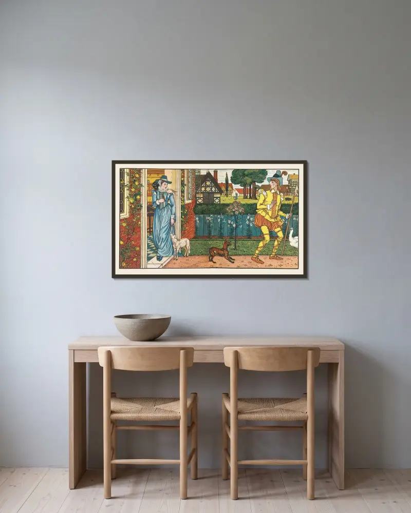 Goody Two Shoes (Taf. 3) von Walter Crane gerahmt an einer Wand