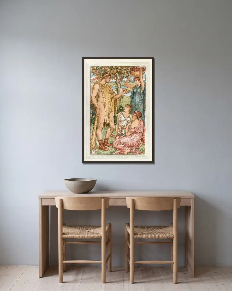 Herkules och nymferna av Walter Crane inramad på en vägg