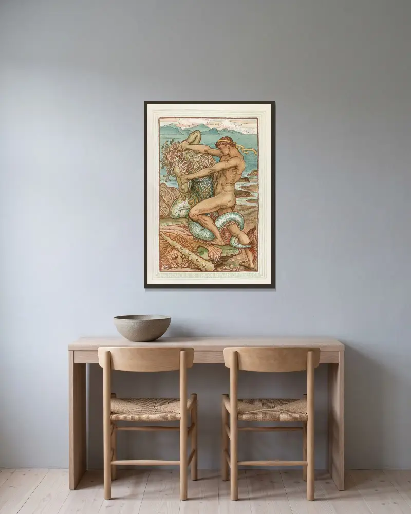 Hercules och gubben i havet av Walter Crane inramad på en vägg