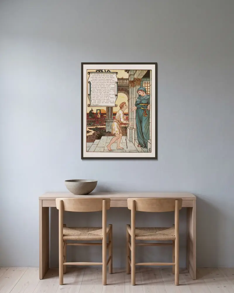 Jack och bönstjälken pl. 4 av Walter Crane inramad på en vägg