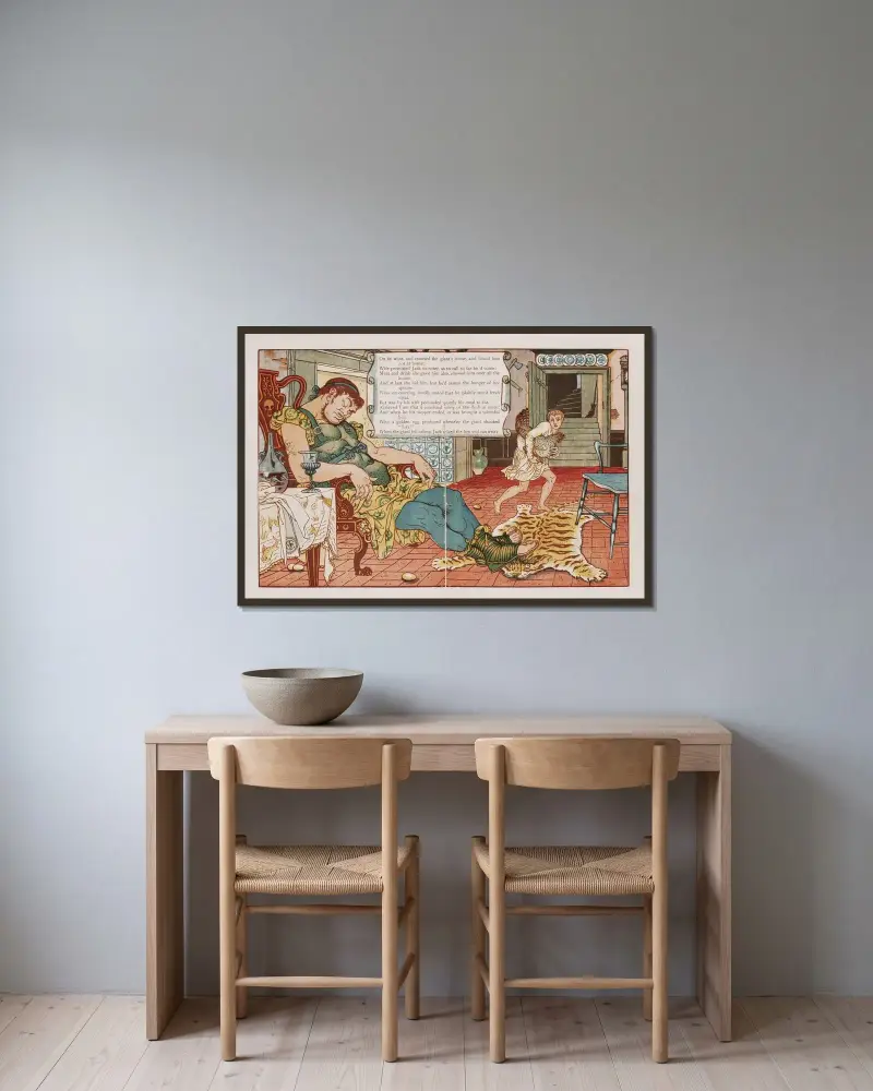 Jack och bönstjälken pl. 5 av Walter Crane inramad på en vägg