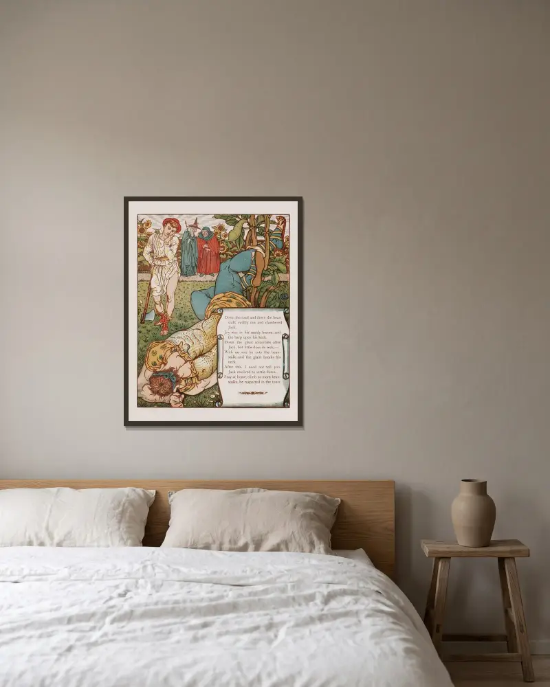Jack och bönstjälken, pl. 8 av Walter Crane inramad på en vägg