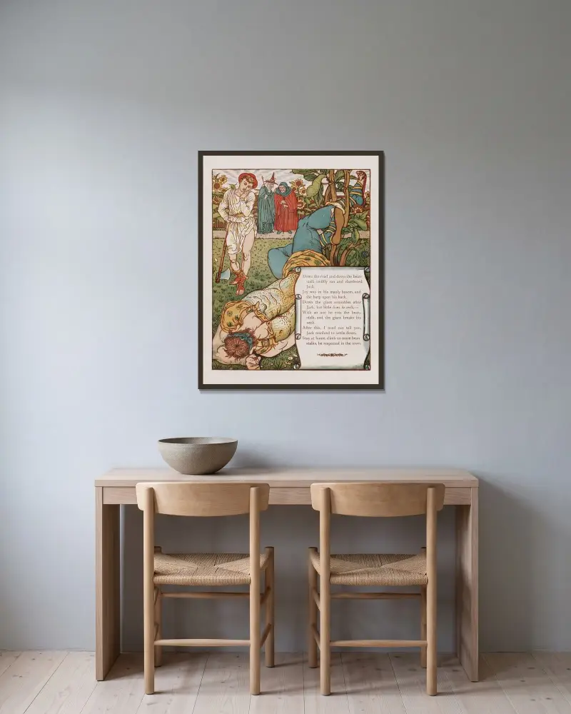 Jack och bönstjälken, pl. 8 av Walter Crane inramad på en vägg