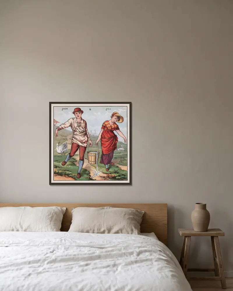 Jack & Jill av Walter Crane inramad på en vägg