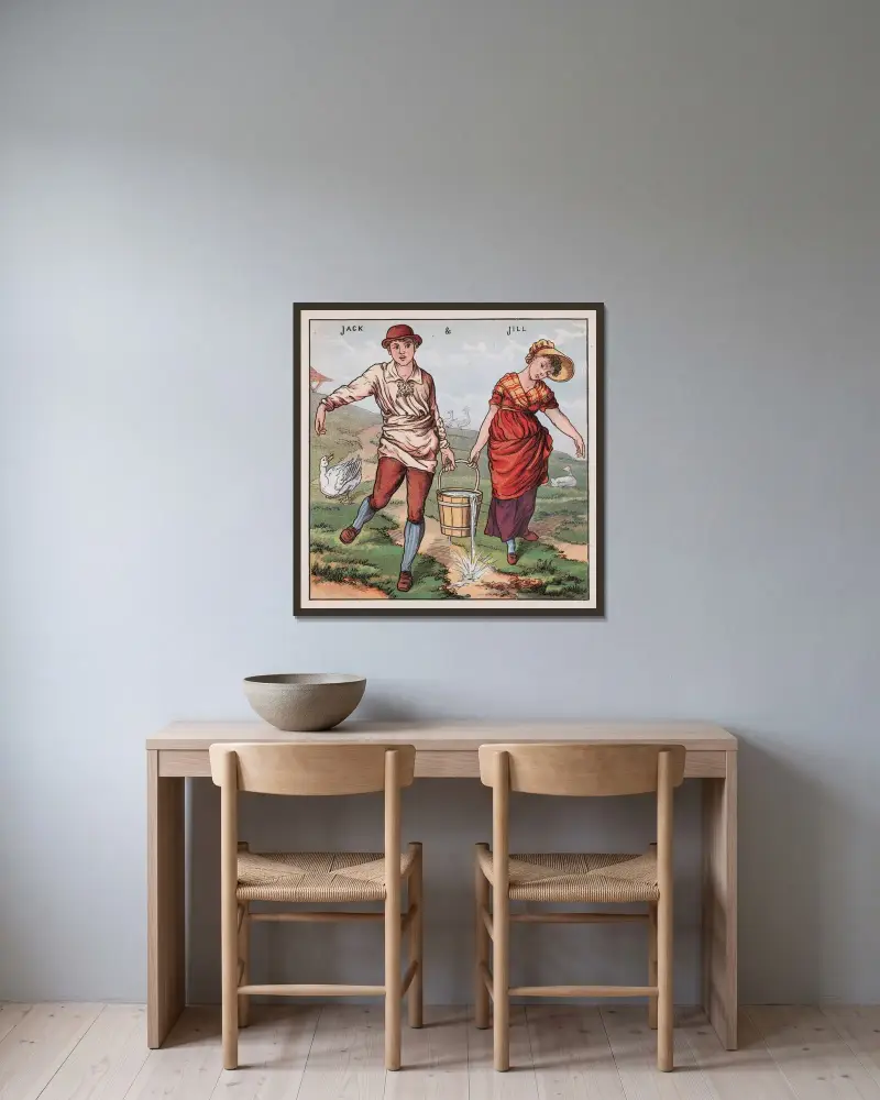 Jack & Jill av Walter Crane inramad på en vägg