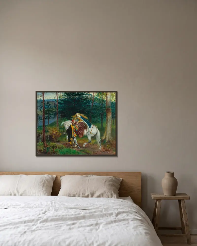 Den sköna damen utan förbarmande av Walter Crane inramad på en vägg