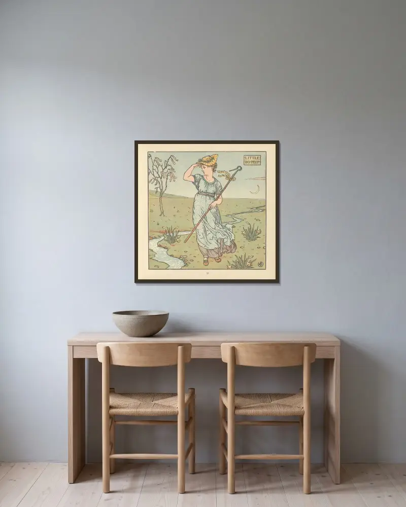 Little Bo-Peep av Walter Crane inramad på en vägg