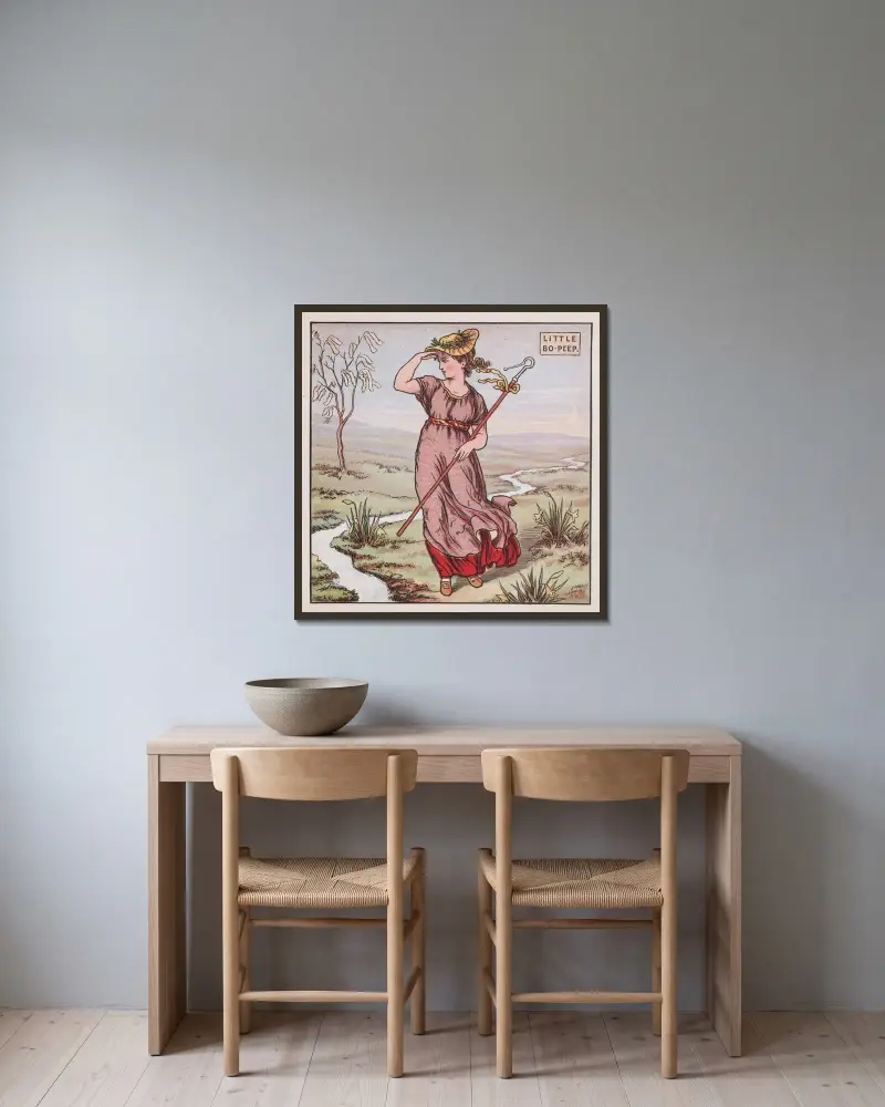 Little Bo-Peep av Walter Crane inramad på en vägg