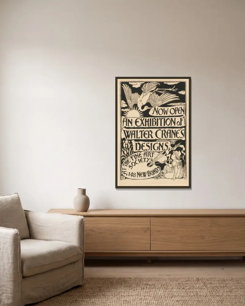 Now Open. An Exhibition of Walter Crane’s Designs av Walter Crane inramad på en vägg