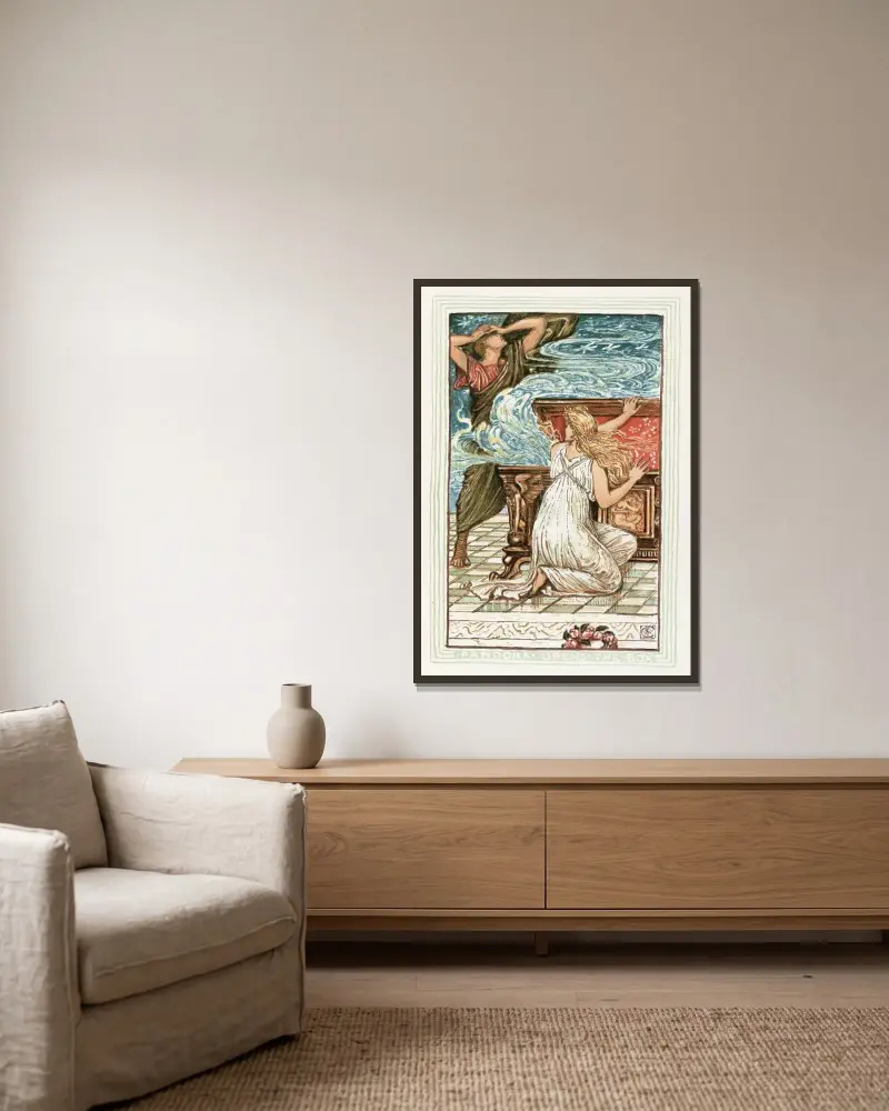 Pandora otwiera szkatułkę, Walter Crane w ramie na ścianie