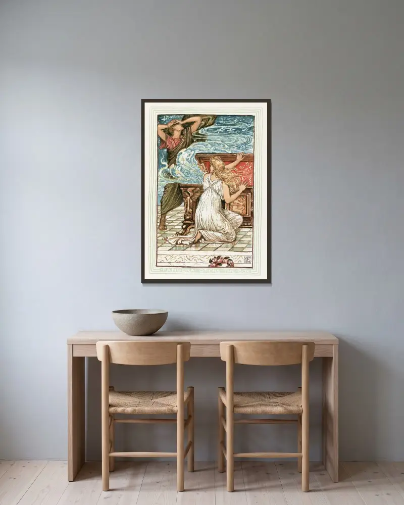 Pandora otwiera szkatułkę, Walter Crane w ramie na ścianie