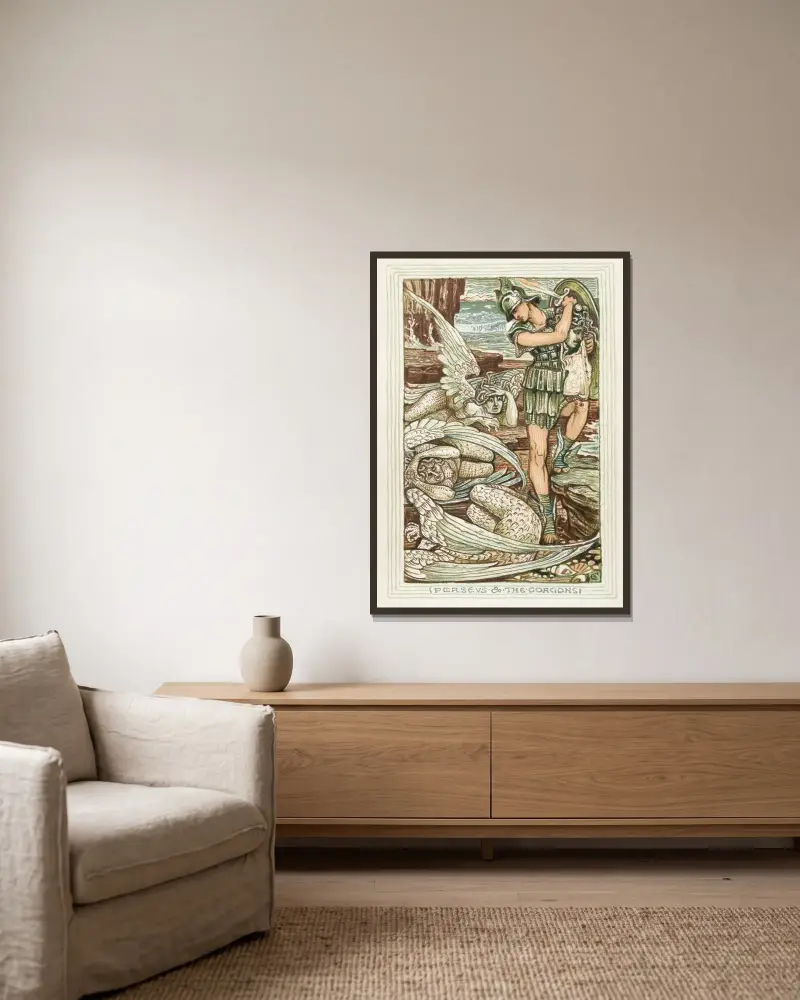 Perseus och gorgonerna av Walter Crane inramad på en vägg