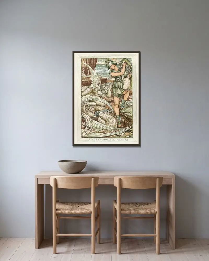 Perseus och gorgonerna av Walter Crane inramad på en vägg