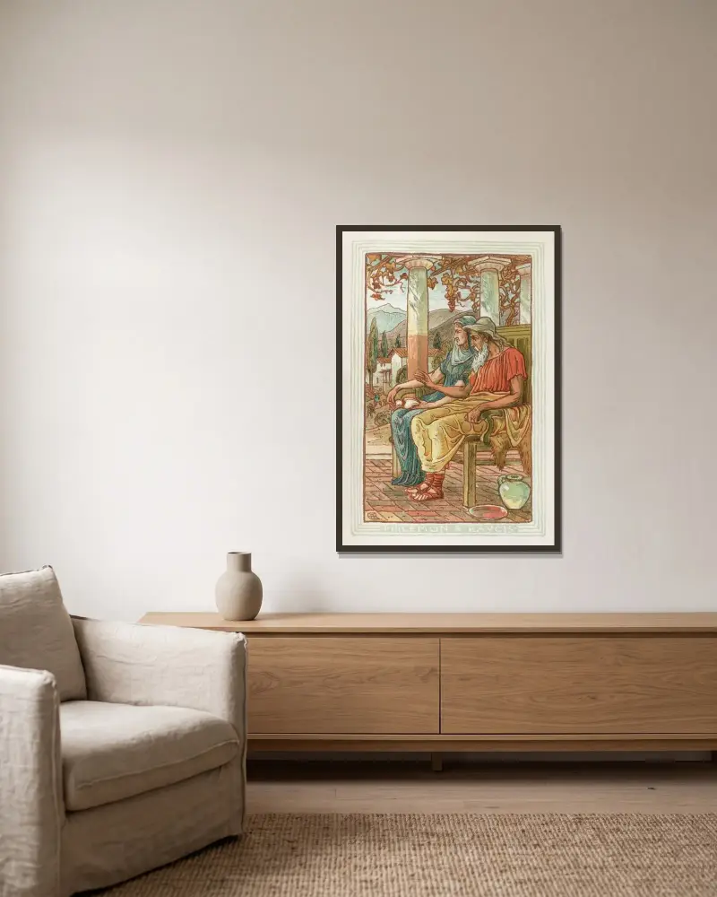 Philemon und Baucis von Walter Crane gerahmt an einer Wand
